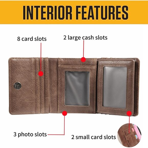 Men's Coffee Wallet Card Classic Leather Design Durable Multiple Front Pocket - Picture 2 of 6